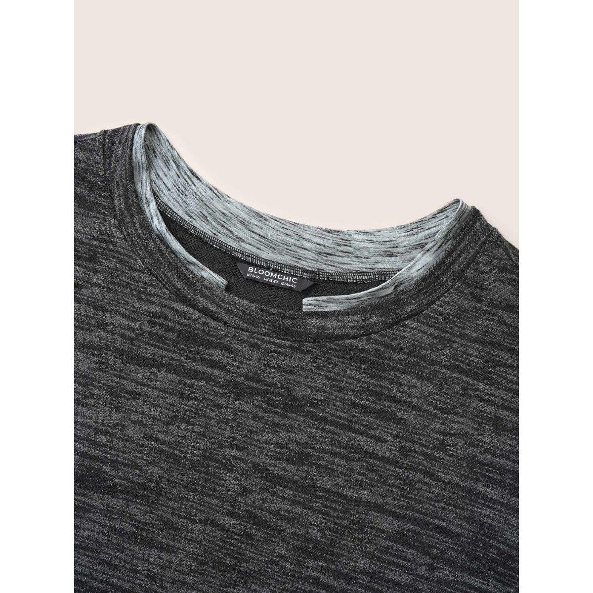 Plus Size 2-In-1 Heather Patchwork Sweatshirt Women Black Casual Contrast Round Neck Everyday Sweatshirts BloomChic 30/6X Product Image