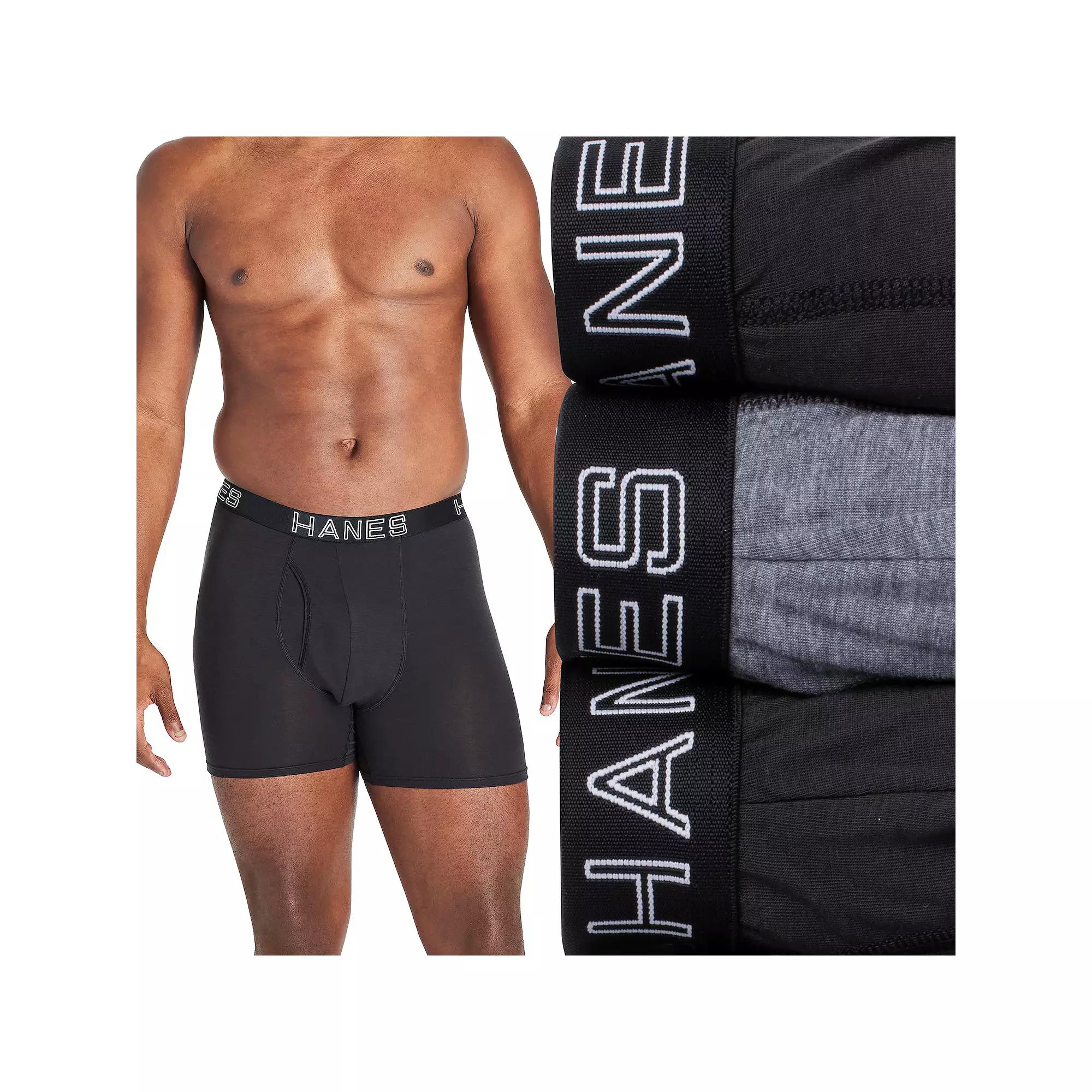 Big & Tall Hanes Ultimate 3-Pack Big Men's Comfort Flex Fit Total Support Pouch Boxer Briefs, Size: 4XB, Black Gray Product Image