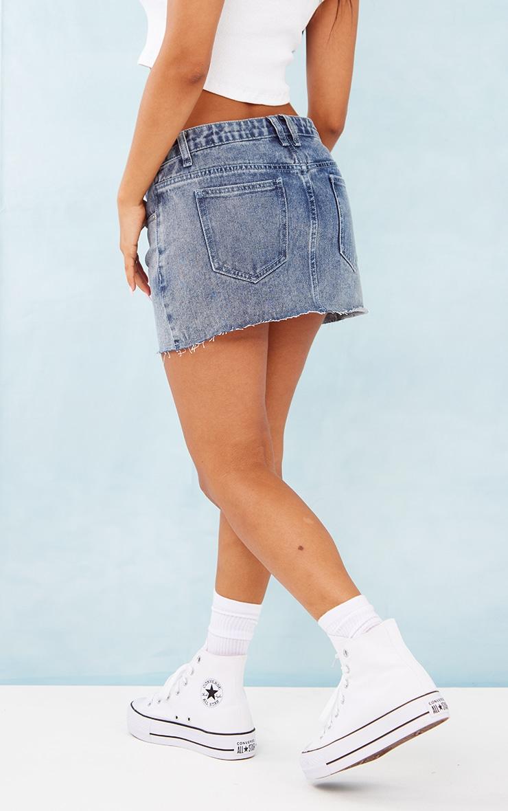 Petite Light Blue Frayed Denim Mini Skirt Product Image