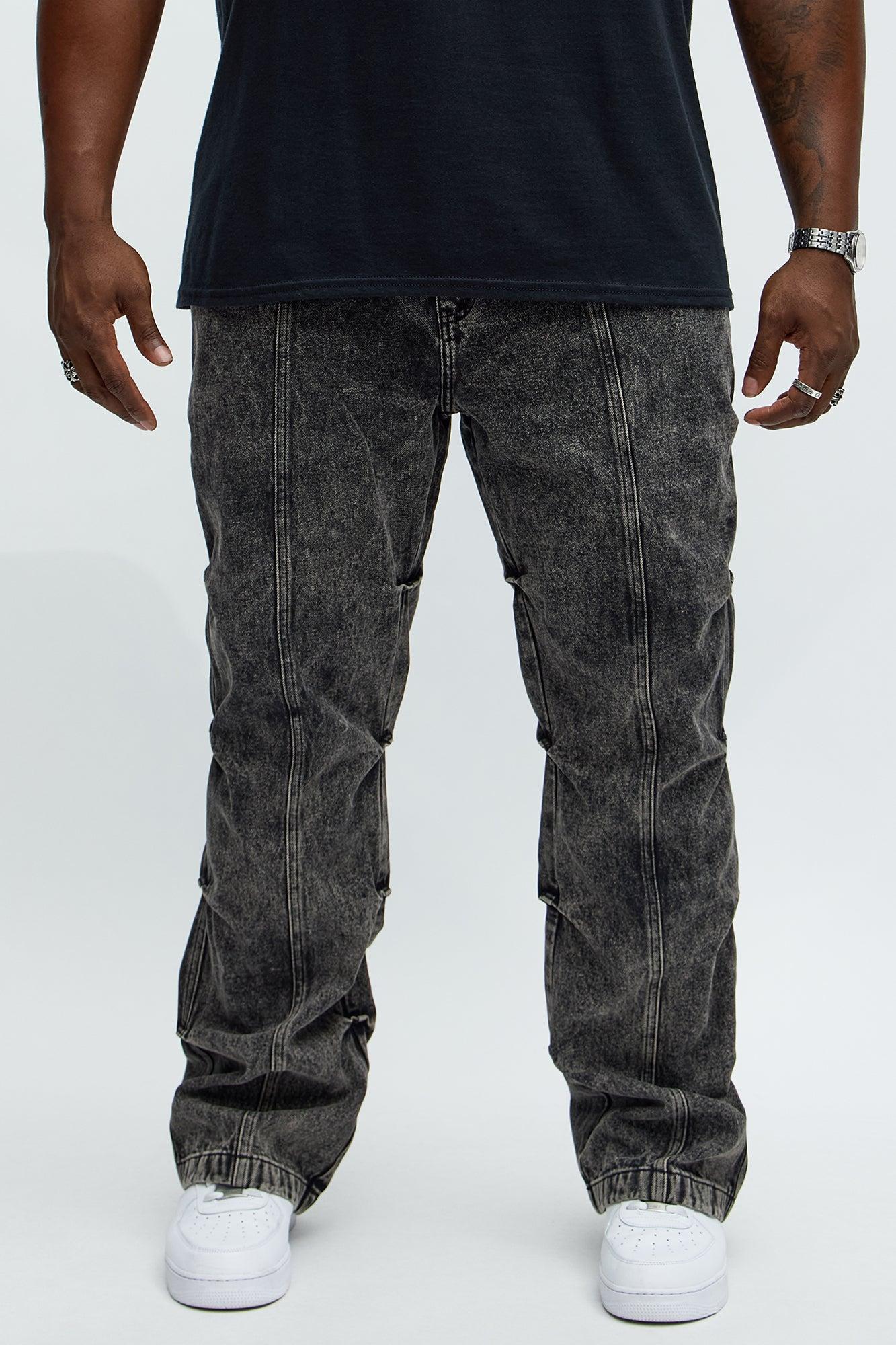 Stacked Slim Flare Gathered Jeans - Black Wash Product Image