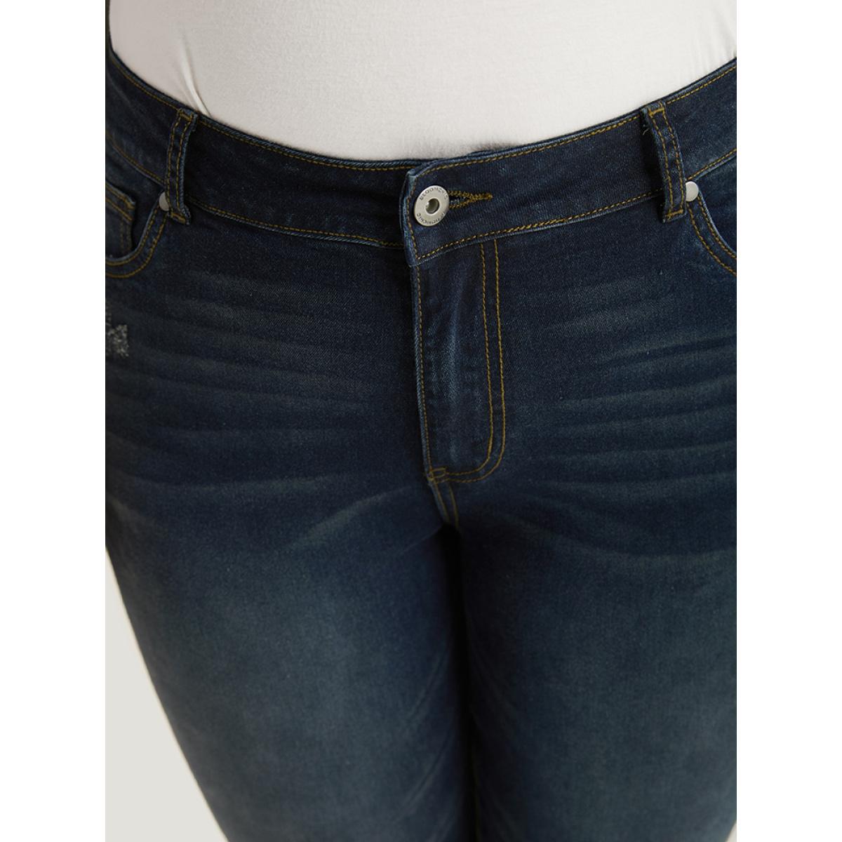 Plus Size Ripped Straight Leg High Rise Jeans Women Midnight Casual Plain Plain High stretch Pocket Jeans BloomChic 16/1X Product Image