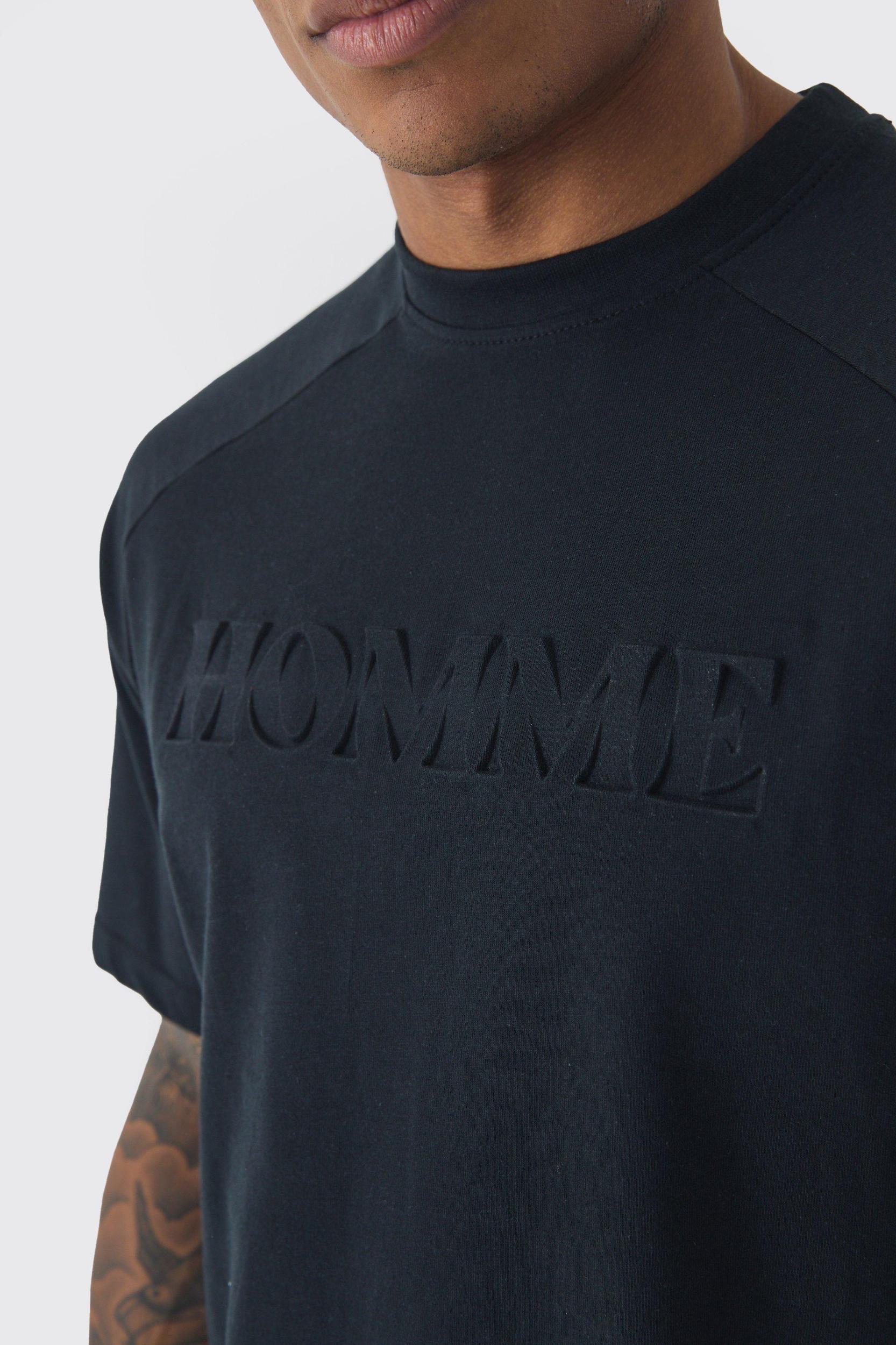 Regular Fit Raglan Mixed Emboss T-Shirt | boohooMAN USA Product Image