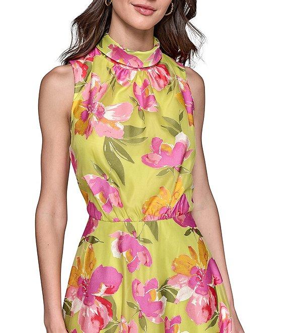 KARL LAGERFELD PARIS Mock Neck Floral Burnout A-Line Midi Dress Product Image