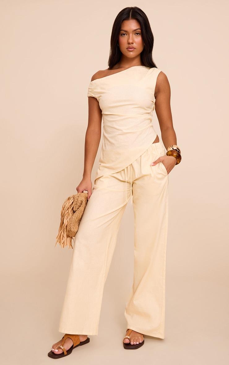 Beige Woven One Shoulder Asymmetric Long Top Product Image