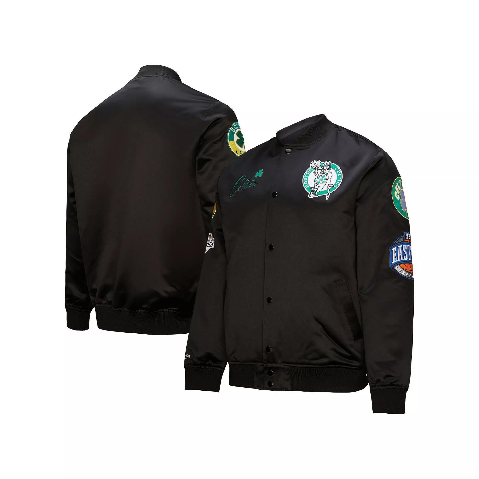 Men's Black Boston Celtics Hardwood Classics Blackout Collection Satin Full-Zip Jacket,  Product Image