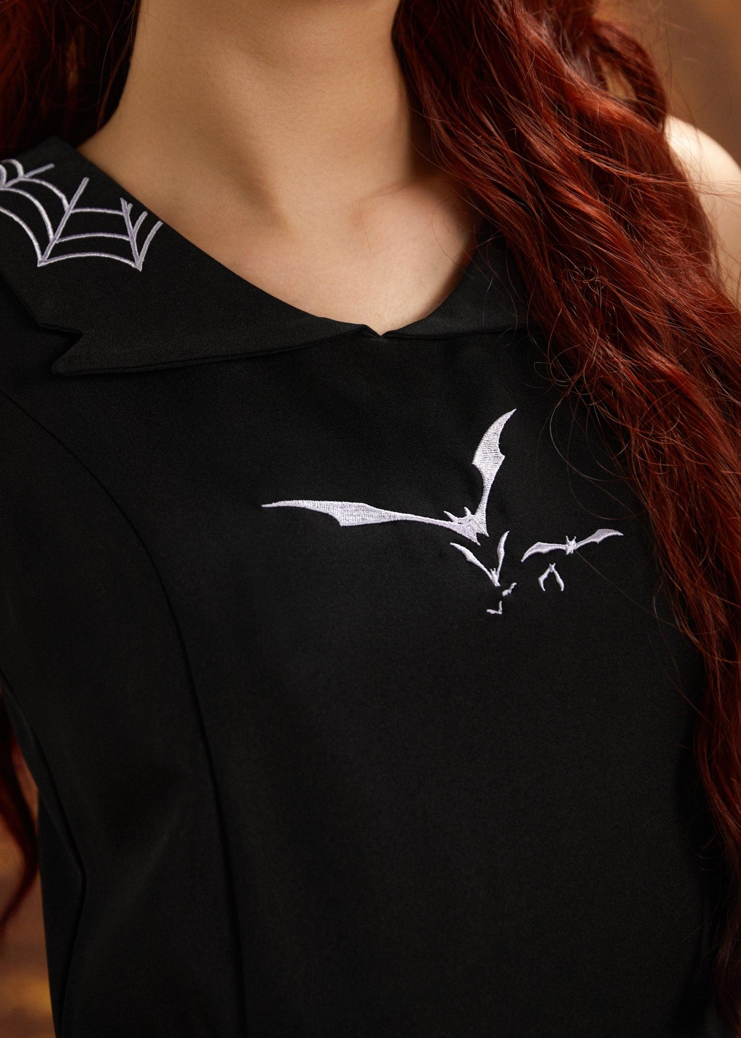 Black Bat Embroidered Swing Dress Product Image