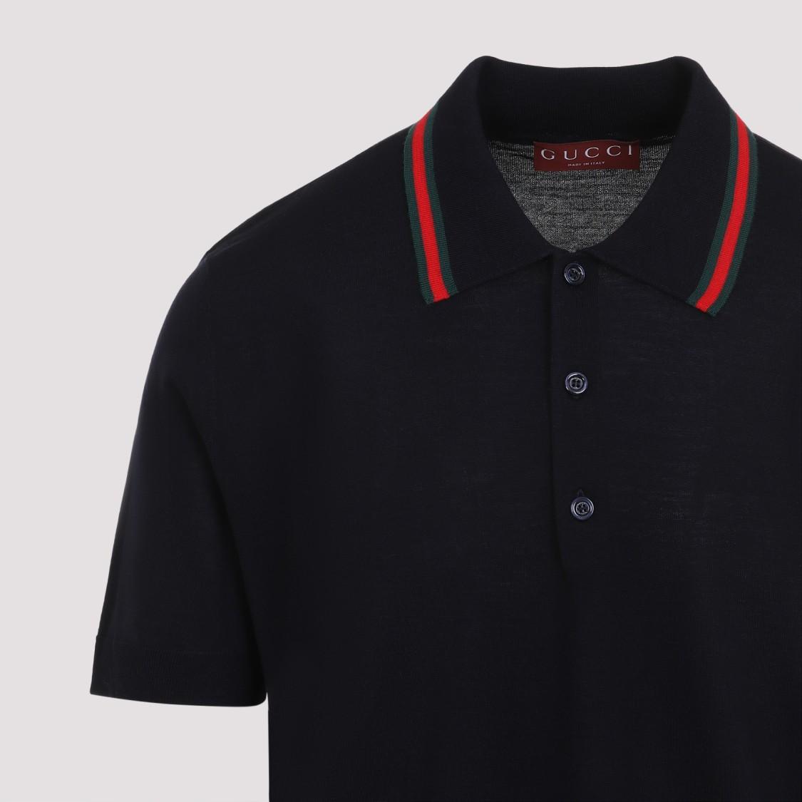 GUCCI Classic Polo T-shirt In Blue Wool In Black Product Image