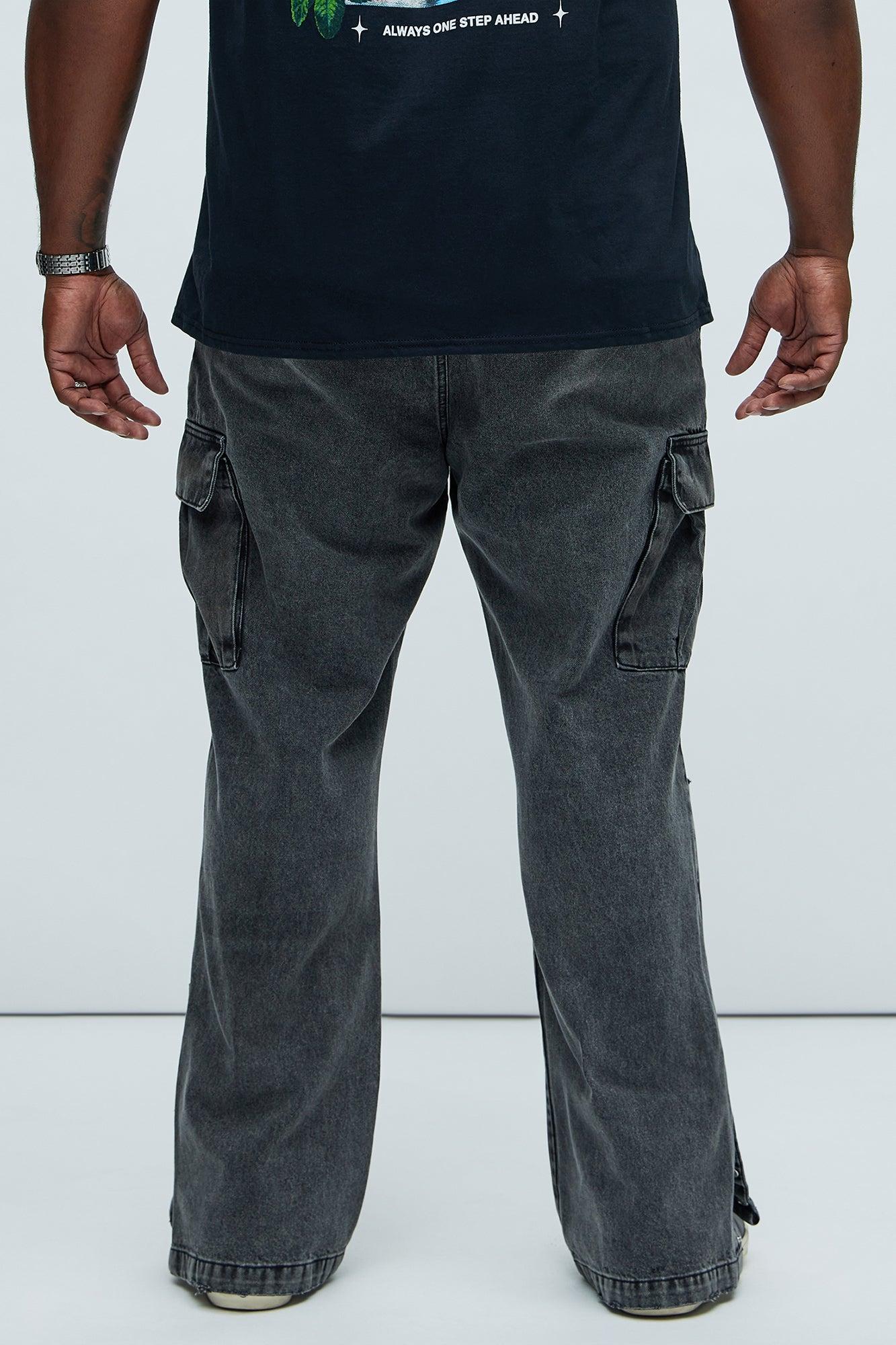 Stacked Slim Flare Kyan Cargo Jeans - Charcoal Product Image
