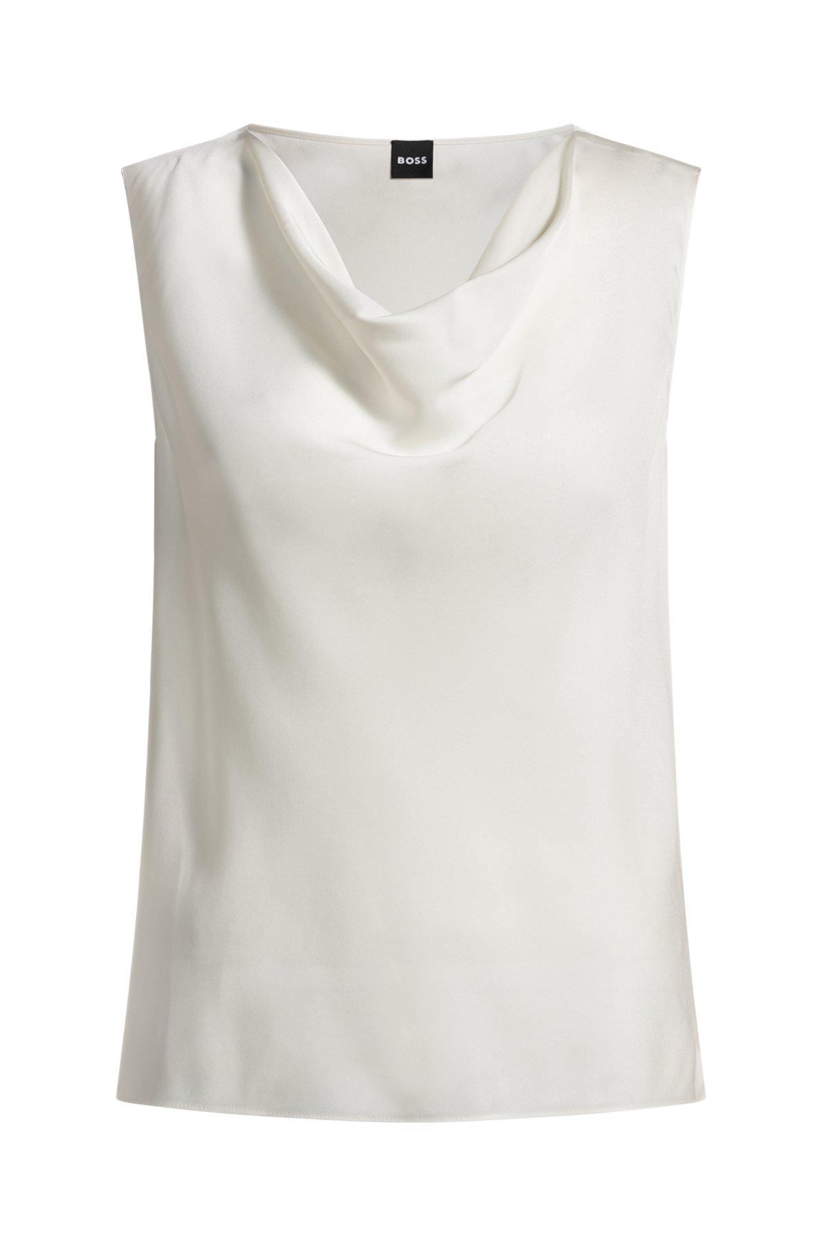 Sleeveless cowl-neck blouse in stretch silk Product Image