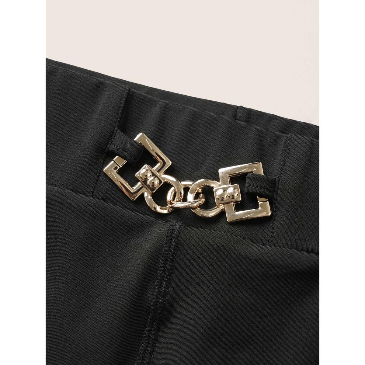 Plus Size Solid Metal Chain Detail Pocket High Rise Leggings Women Black At the Office High stretch Skinny High Rise Office Leggings BloomChic 22-24/3X Product Image