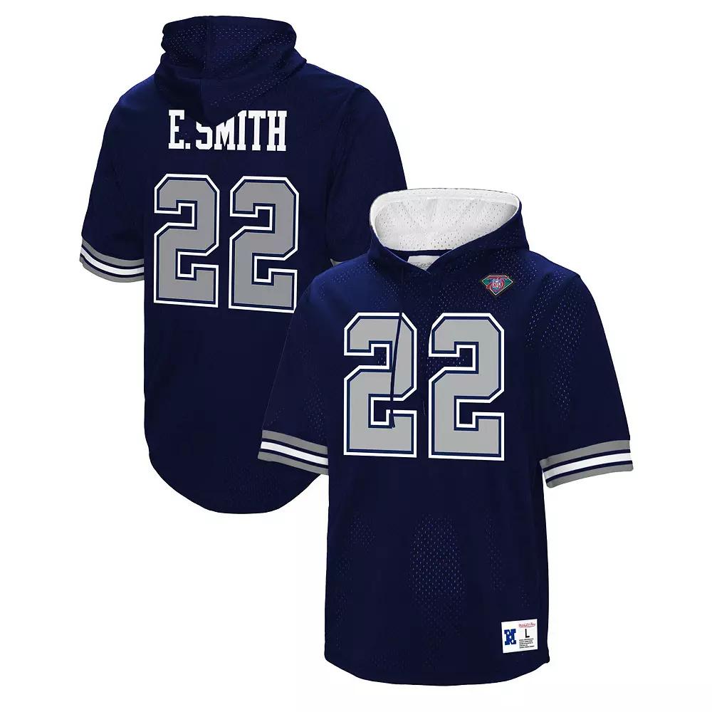 Men's Mitchell & Ness Emmitt Smith Navy Dallas Cowboys Retired Player Mesh Name & Number Hoodie T-Shirt,  Product Image