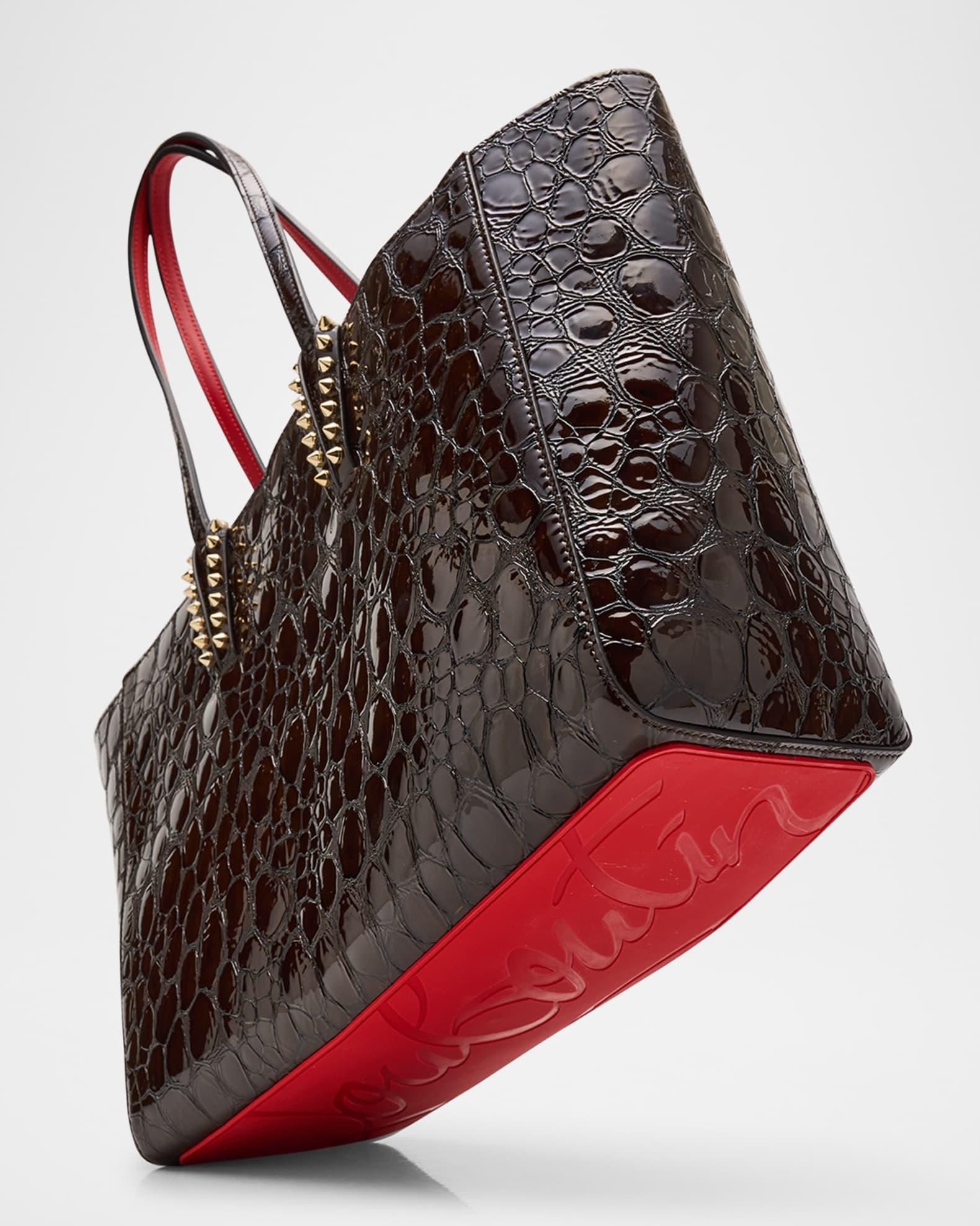 Cabata Small Tote Bag in Glossy Croc-Embossed Leather Product Image