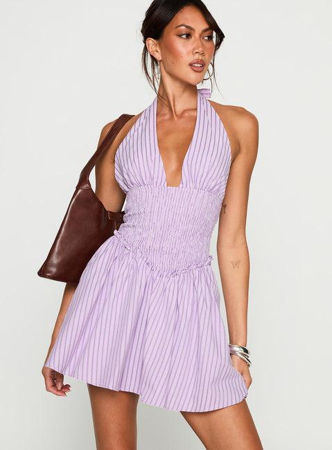 Attracted Halter Mini Dress Purple Stripe Product Image