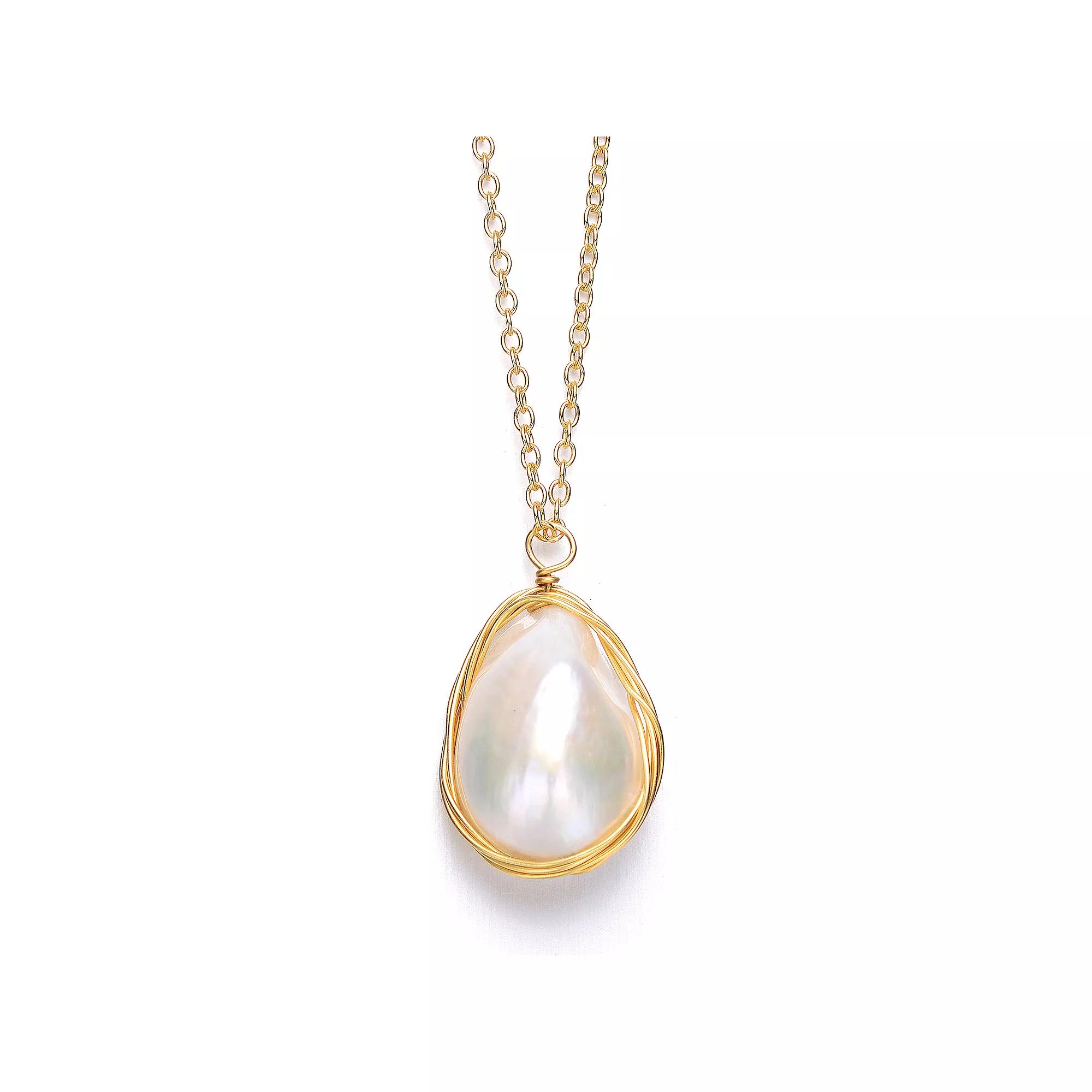 14k Gold Over Silver Freshwater Cultured Pearl Necklace, Womens Gold Tone Product Image