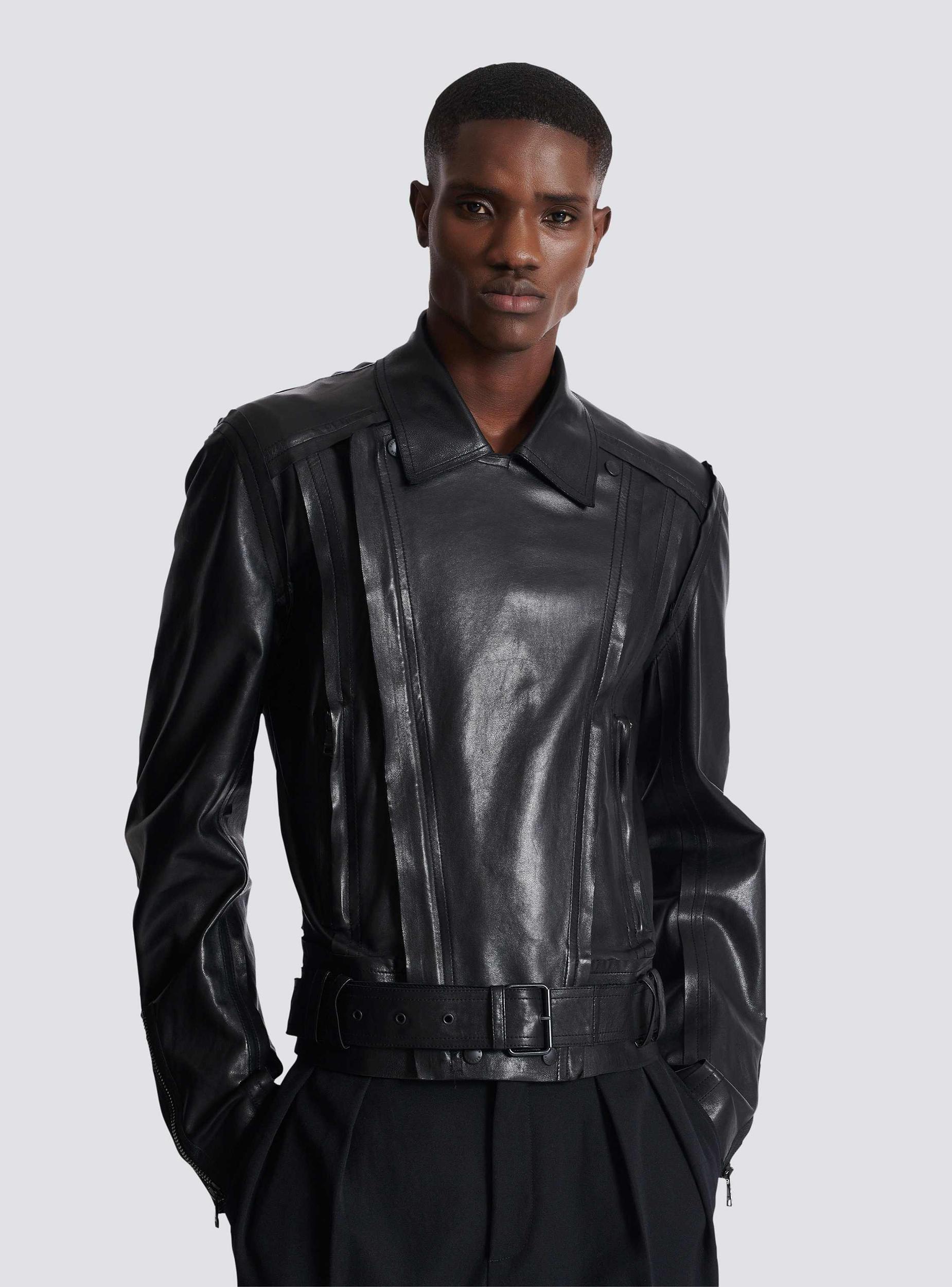 Lightweight lambskin leather biker jacket Product Image