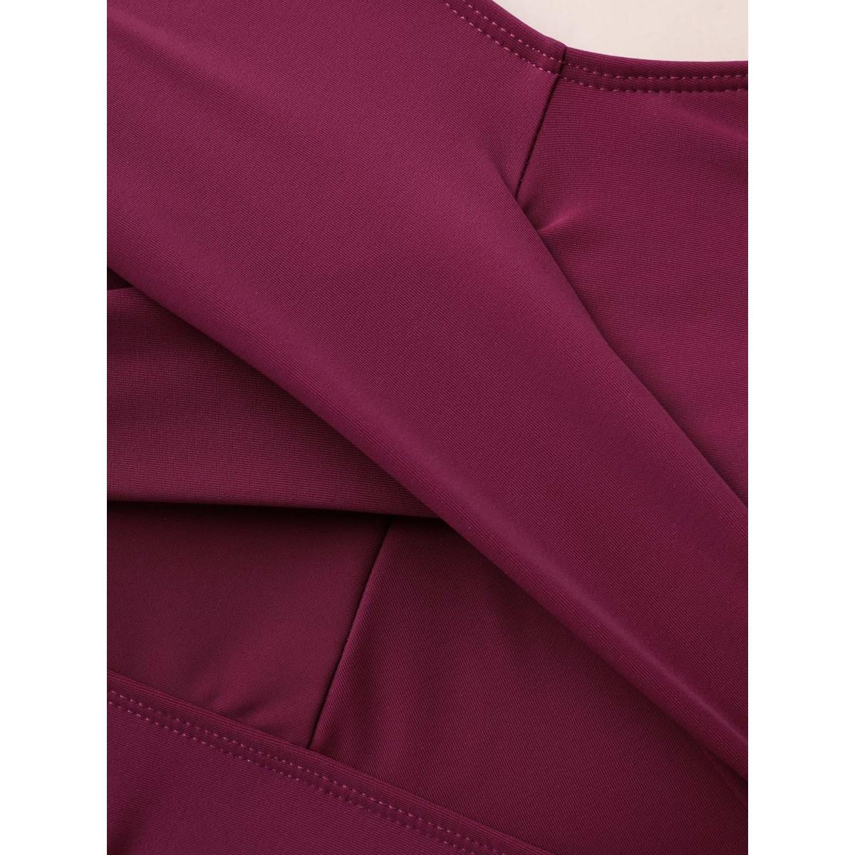 Plus Size Twist-Front Flutter Sleeve Swim Top Women's Swimwear Plum Resort High stretch Skinny V-neck Curve Swim Tops BloomChic 10/M Product Image