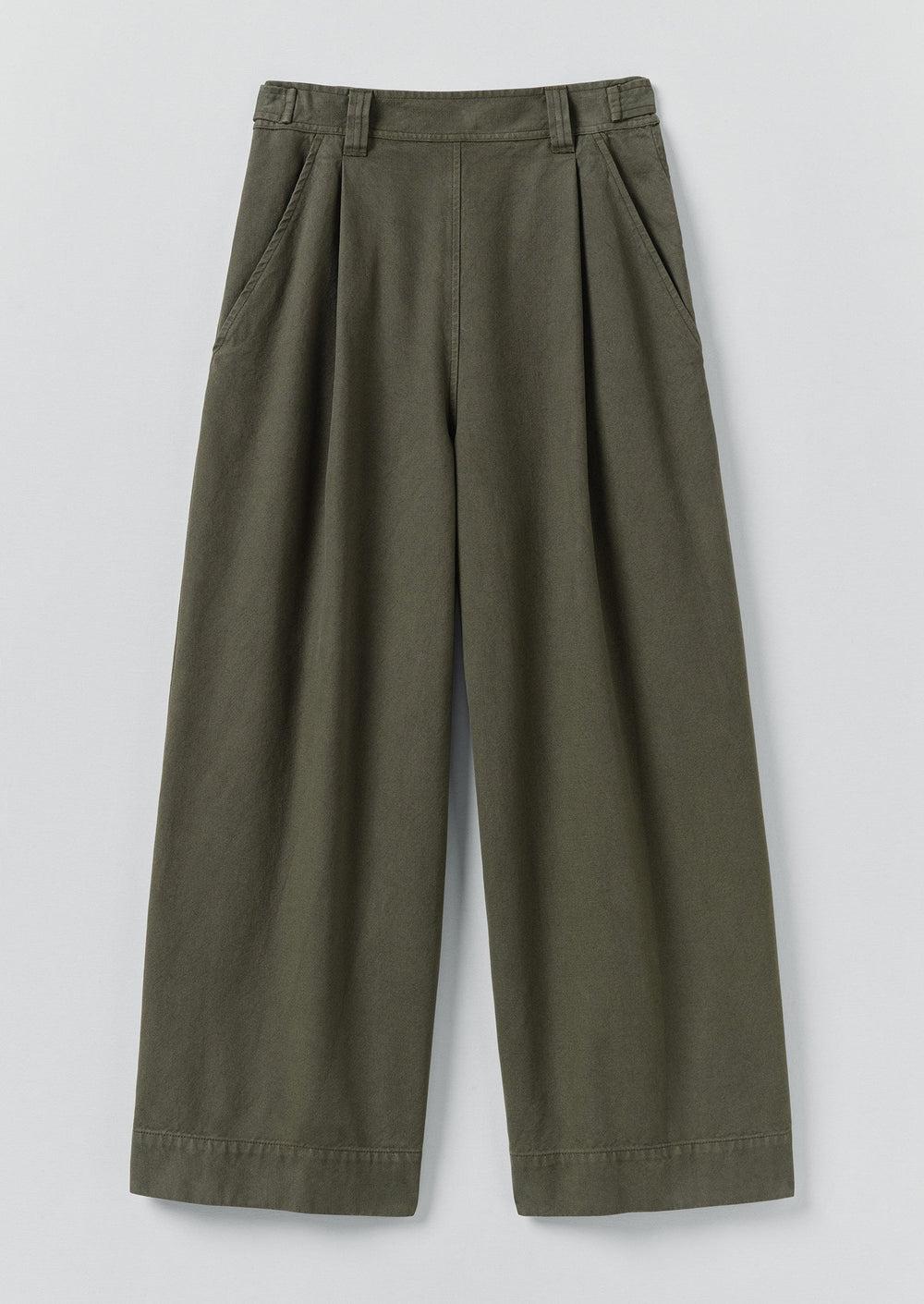 Cotton Canvas Pleat Front Pants | Dark Olive Product Image