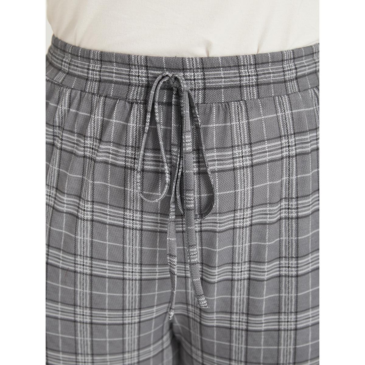 Plaid Drawstring Pocket High Rise Sweatpants SlateGray Plus Size Women Casual Dailywear Cross straps 22-24/3X Bloomchic Product Image