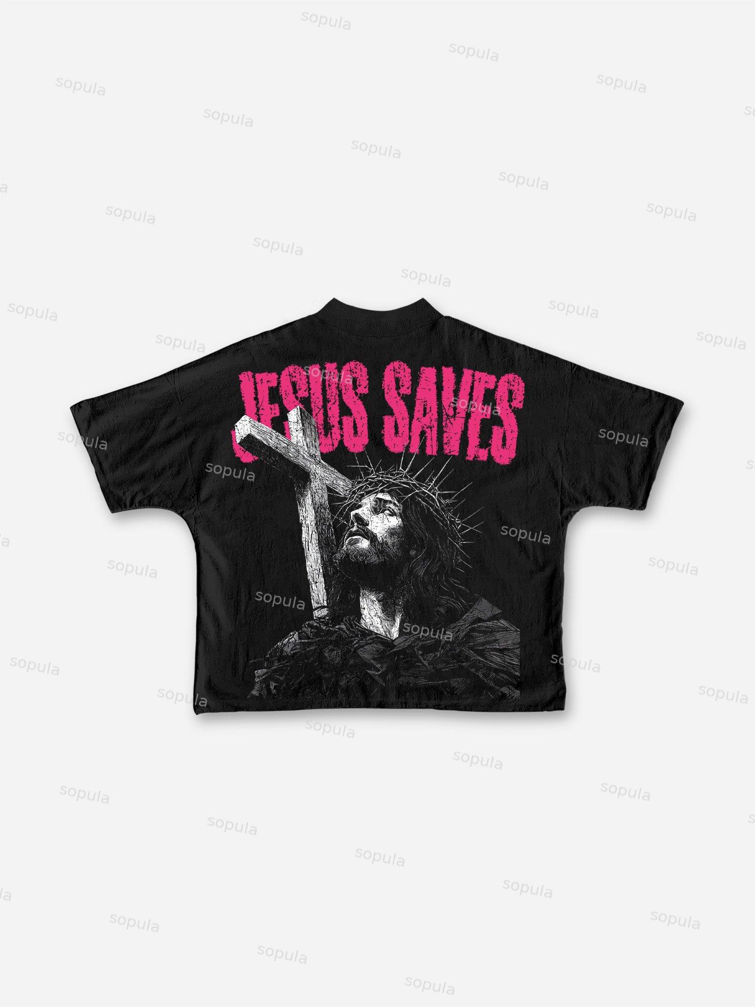 Jesus Save Graphic Print Cropped T-shirt Product Image