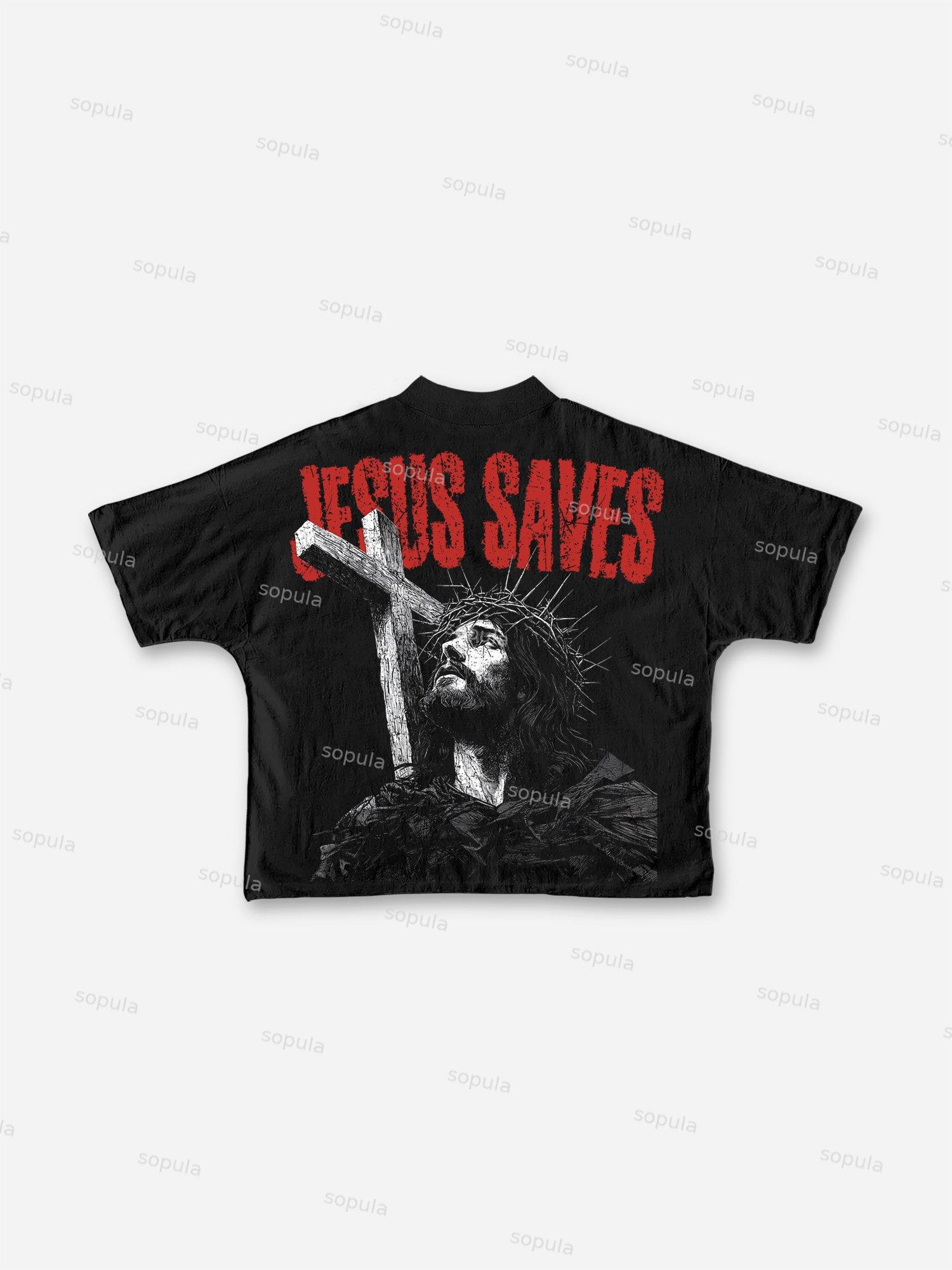 Jesus Save Graphic Print Cropped T-shirt Product Image