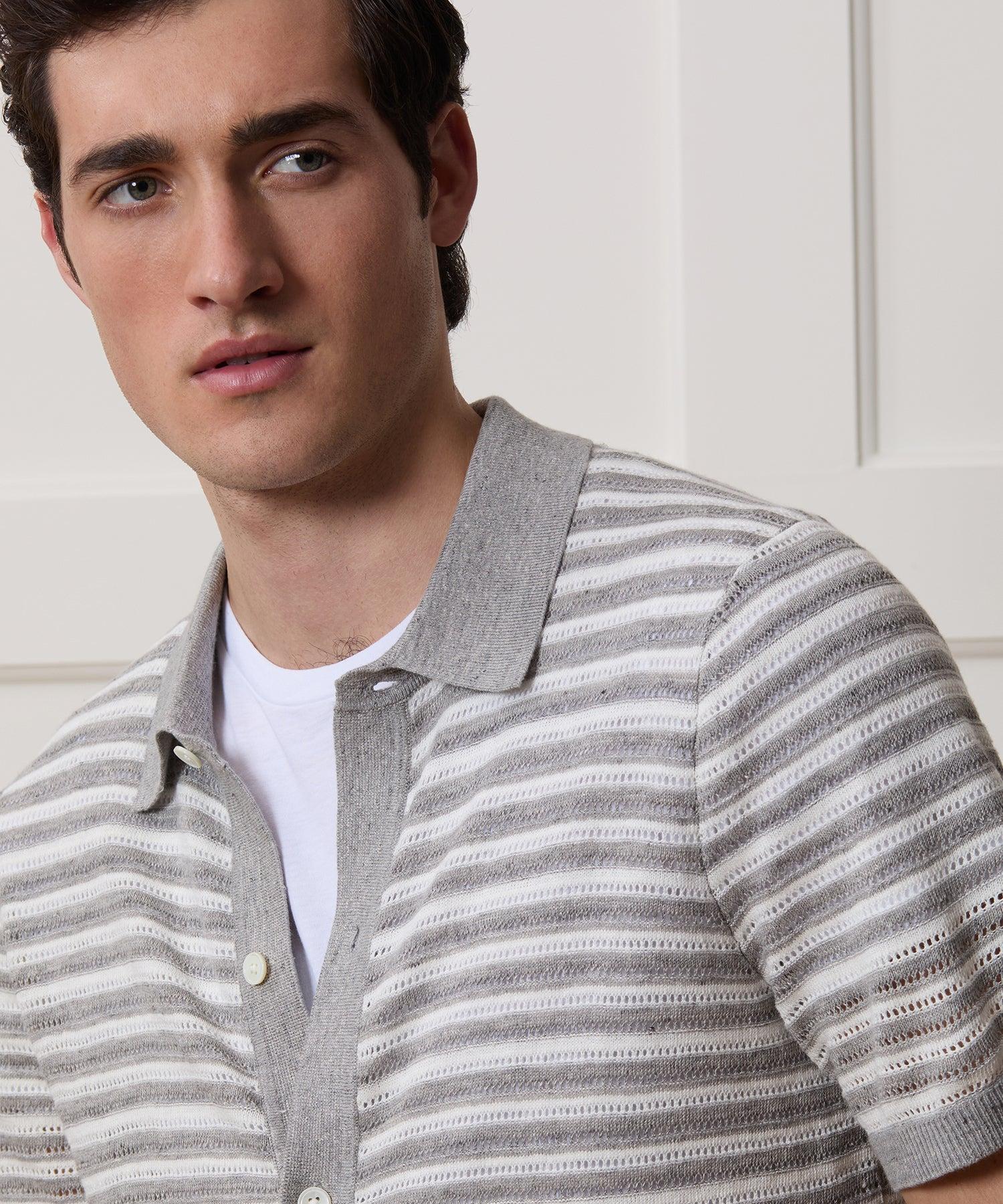 Cropped Pointelle Linen Sweater Polo Product Image