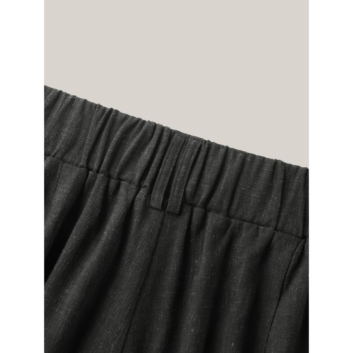 Plus Size Rayon-Linen Pleated Straight-Leg Pants Women Black Resort Straight Leg Mid Rise Vacation Pants BloomChic 14-16/1X Product Image