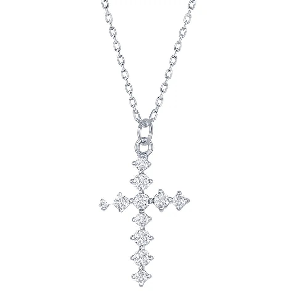 Sterling Silver Cubic Zirconia Cross Pendant Necklace, Womens Product Image