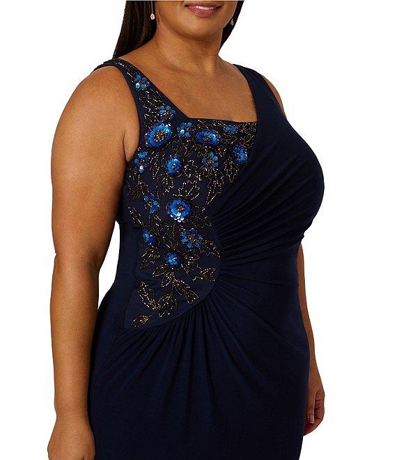 Adrianna Papell Plus Size Sleeveless Long Beaded Jersey Dress Product Image