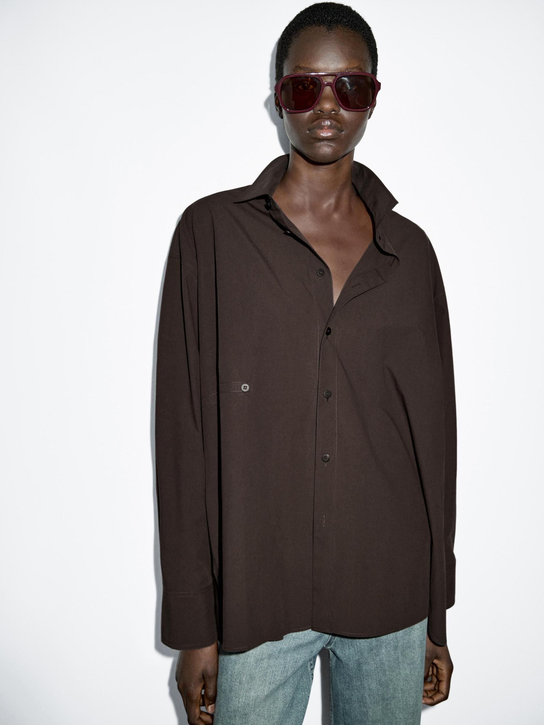 Asymmetric button-up poplin shirt Product Image