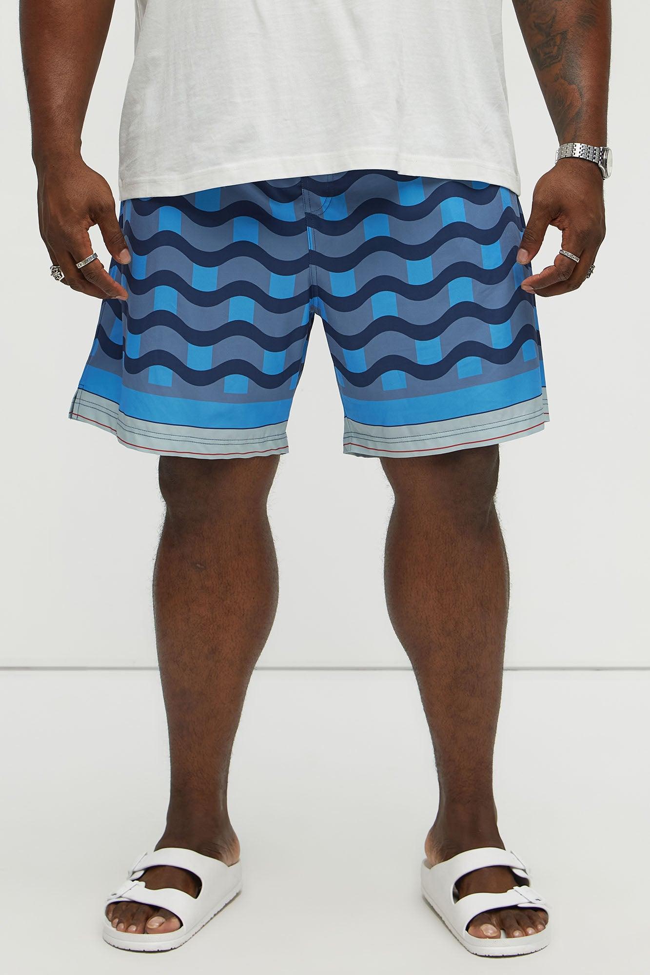 Sculpted Waves Printed Swim Classic Trunk - Blue Male Product Image