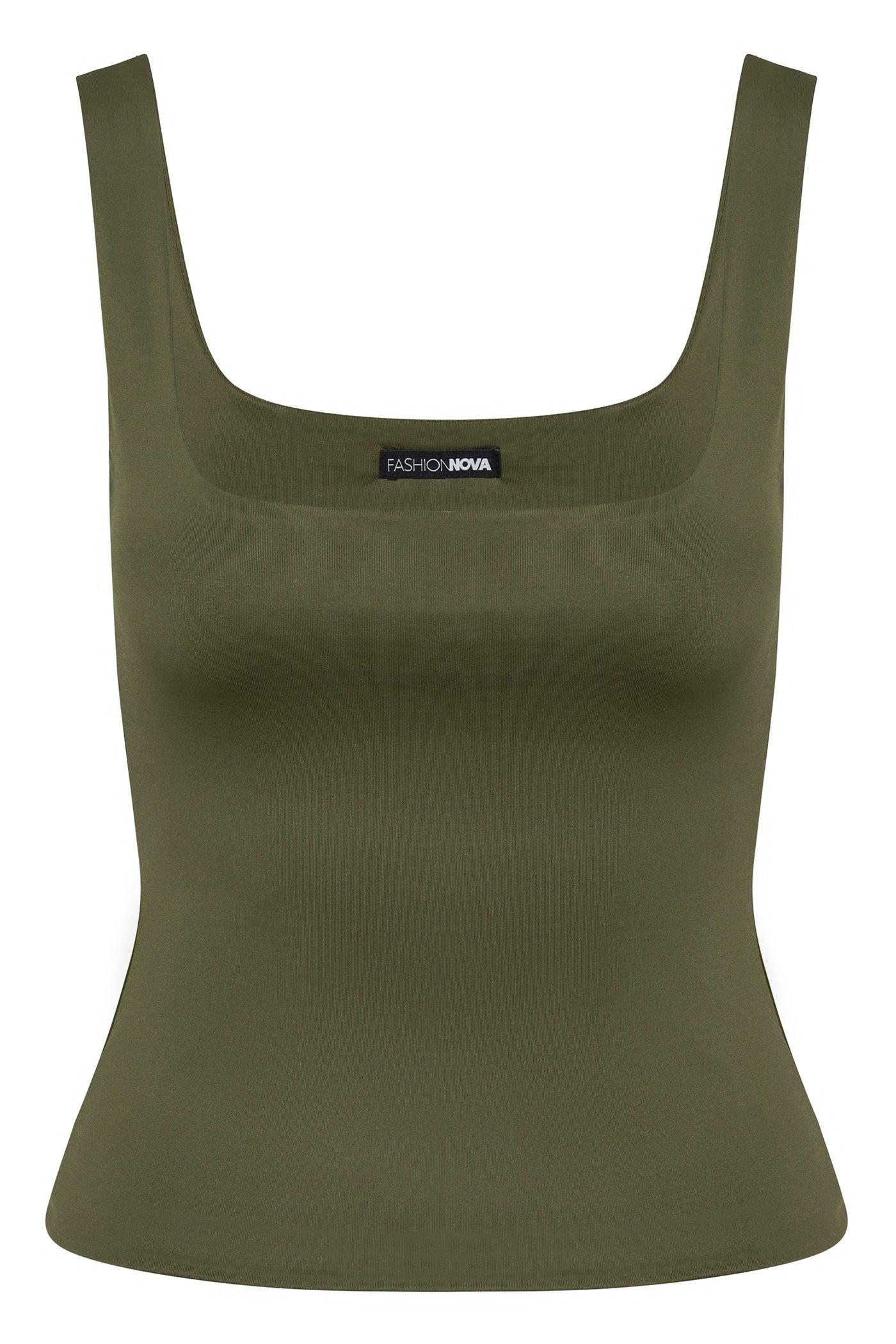 Contour Double Lined Square Neck Tank Top - Military Green Female Product Image
