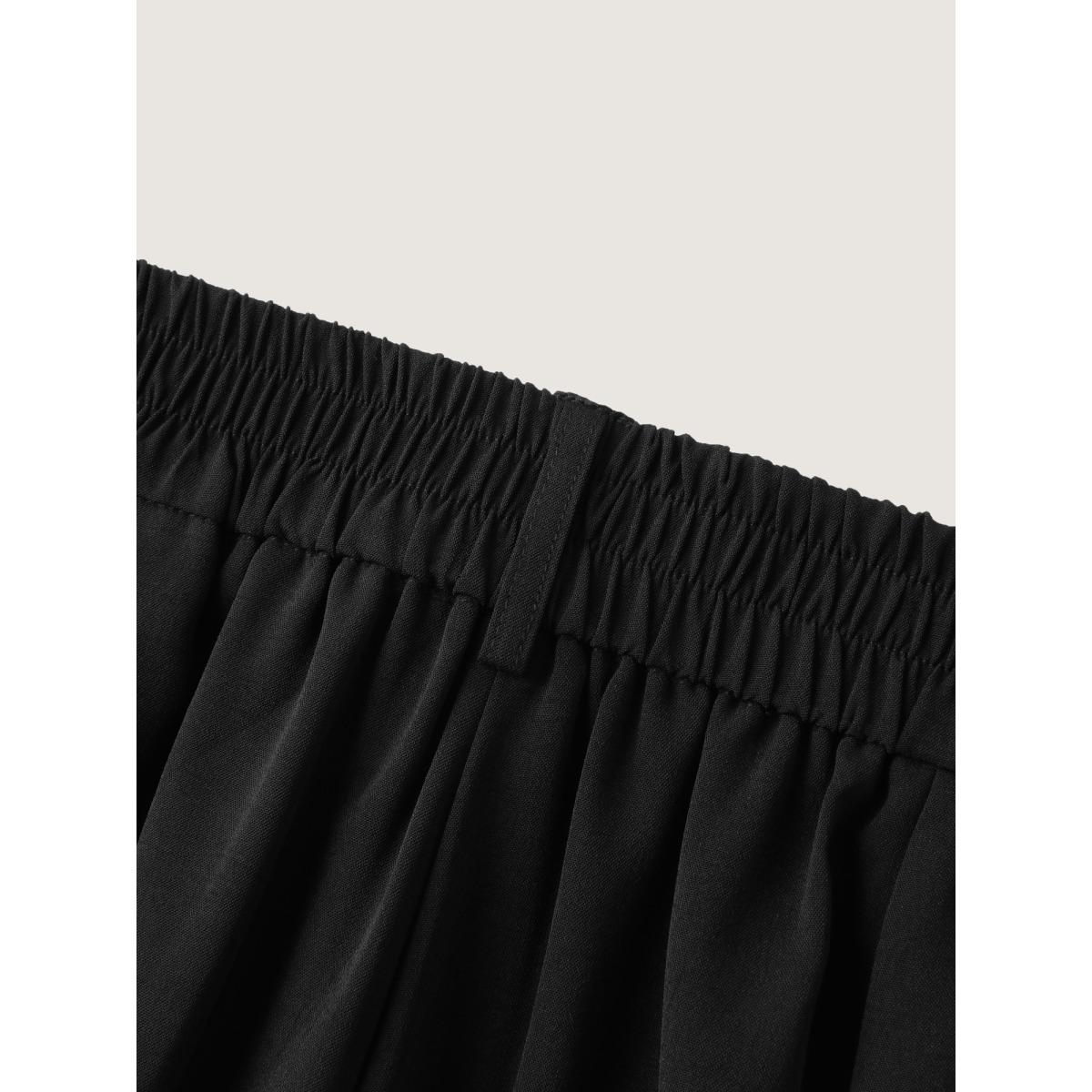 Plus Size Floral Embroidered Hem Wide-Leg Pants Women Black Timeless Wide Leg Mid Rise Elegant Pants BloomChic 26/4X Product Image