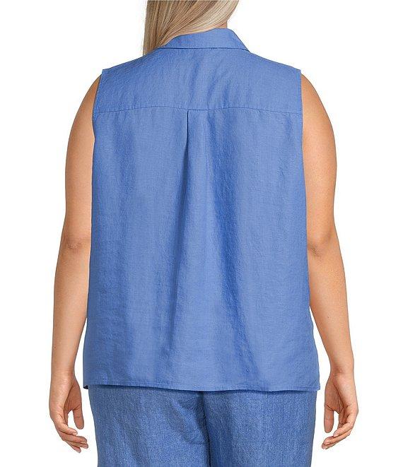 Eileen Fisher Plus Organic Handkerchief Linen Point Collar Sleeveless Button Front Shirt Product Image