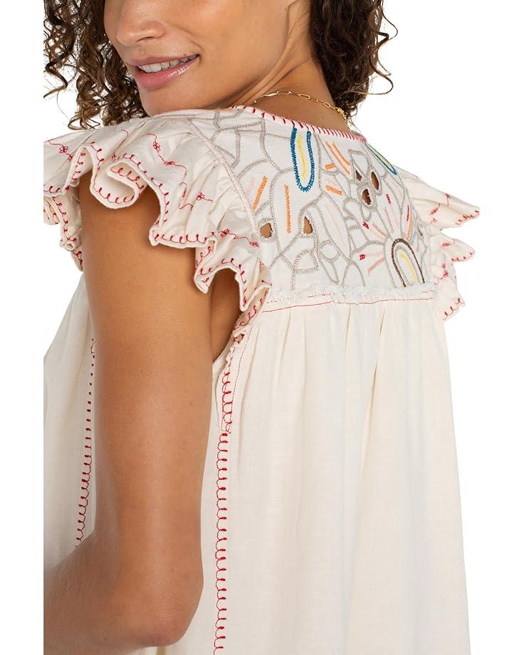 Short Sleeve Dolman Boat Neck Woven Blouse W Embroidery Product Image