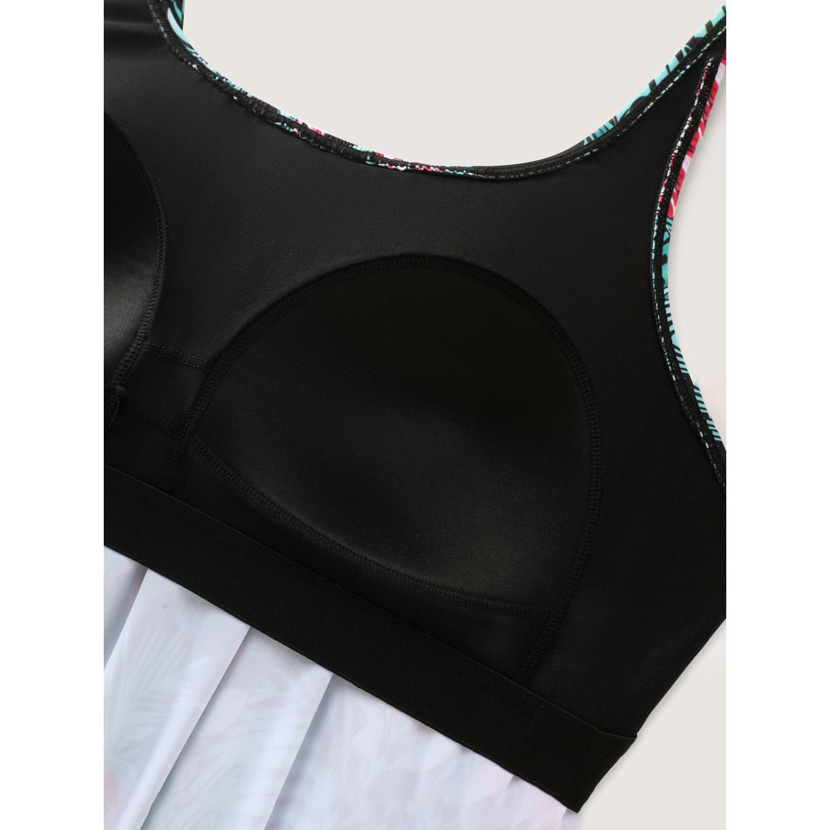 Plus Size Tropical Flower Print Pockets One-Piece Swimsuit Women's Swimwear DarkBlue Resort Gathered Curve Bathing Suits High stretch One Pieces BloomChic 22-24/3X Product Image