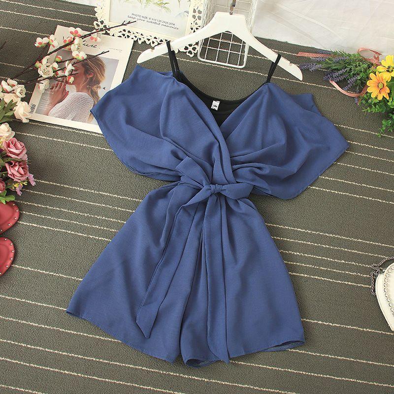 Short-Sleeve Cold Shoulder Romper Product Image