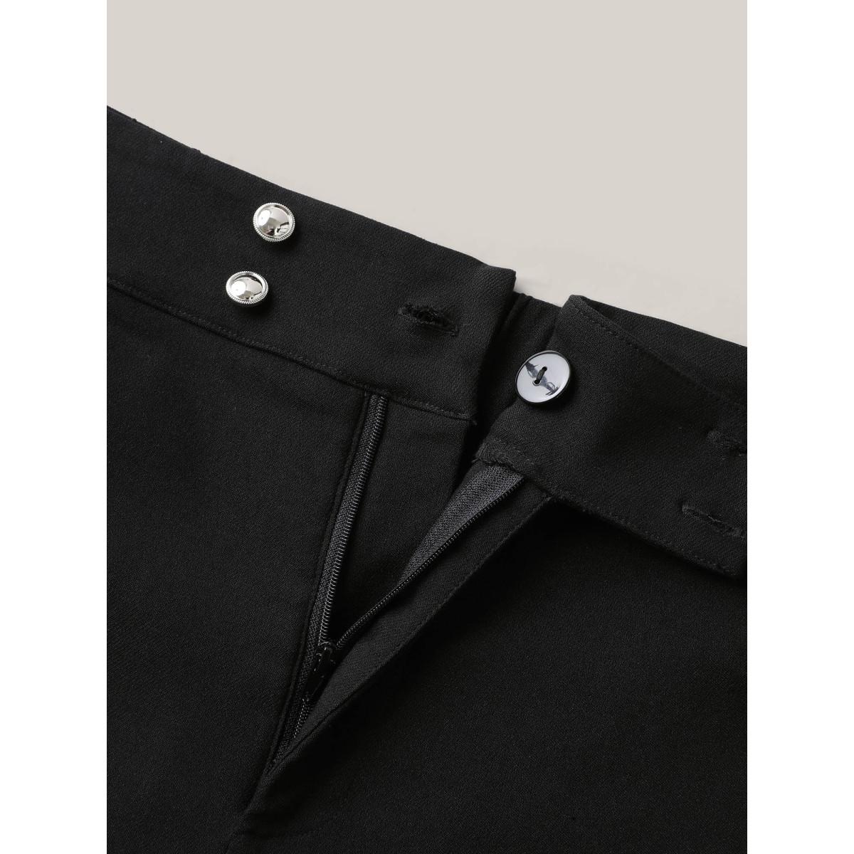 Plus Size Side Zipper Buckle Detail Crop Pants Women Black Skinny Mid Rise Work Pants BloomChic 22-24/3X Product Image