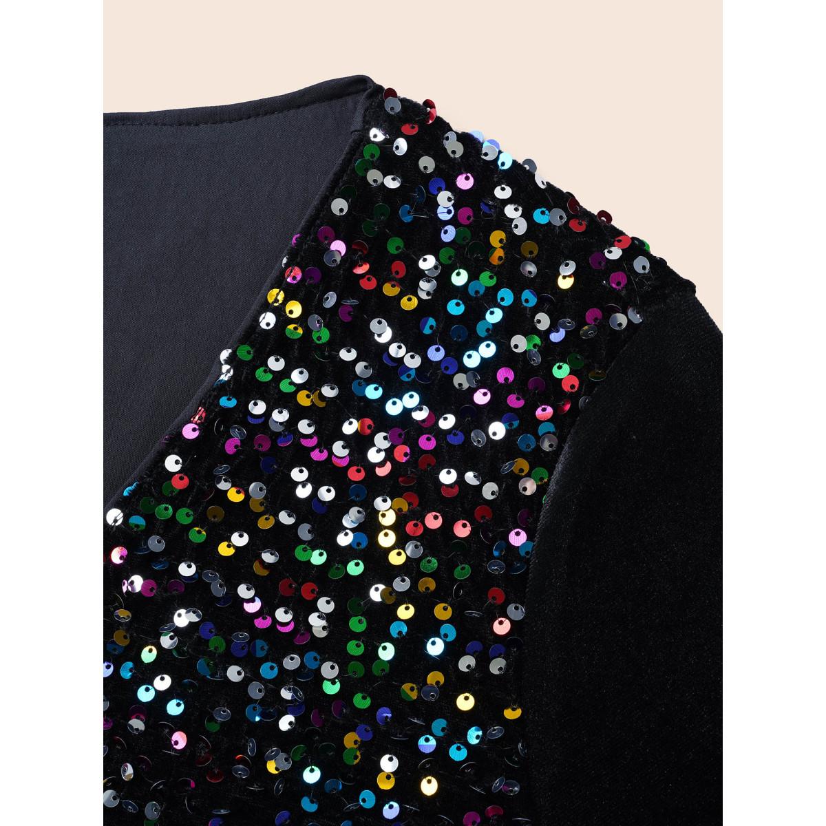 Plus Size V Neck Sequin Patchwork Dress Black Women Cocktail Texture Party Curvy Bloomchic 10/M Product Image