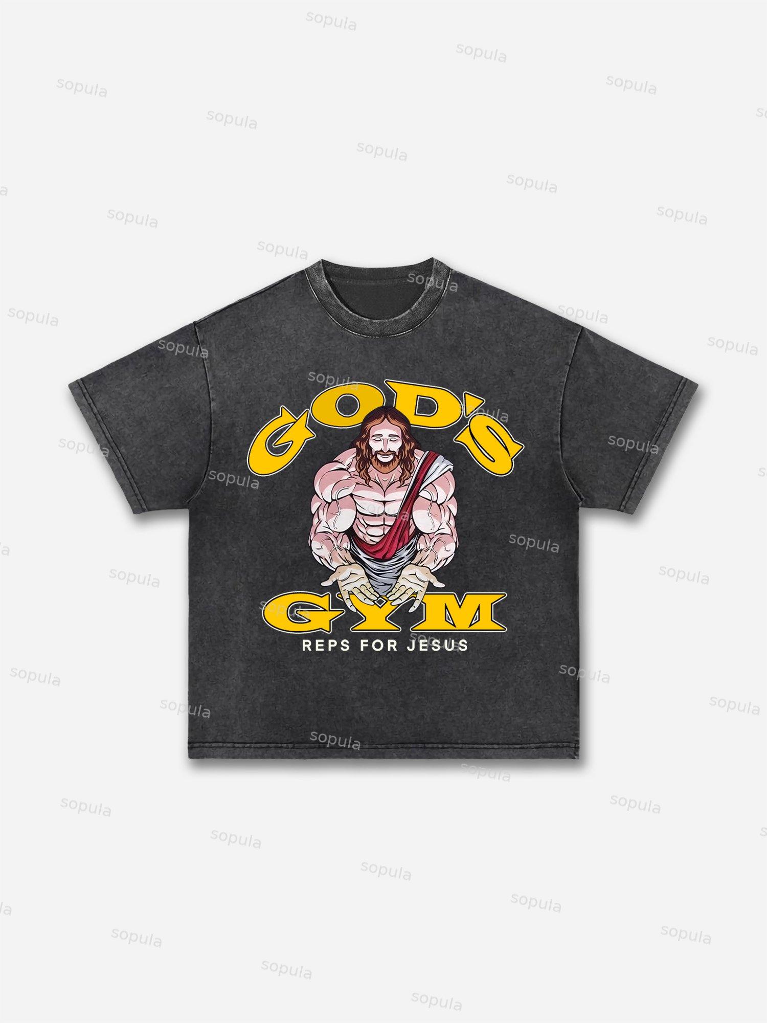 God's Gym Reps For Jesus Fitness Graphic Acid Wash T-shirt Product Image