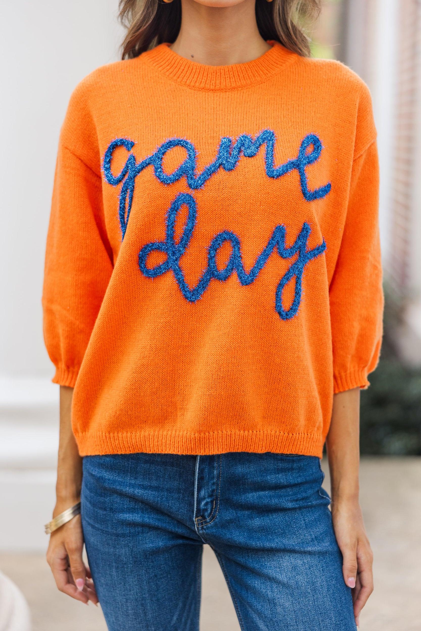 It's Game Day Orange/Blue Puff Sleeve Sweater Female Product Image