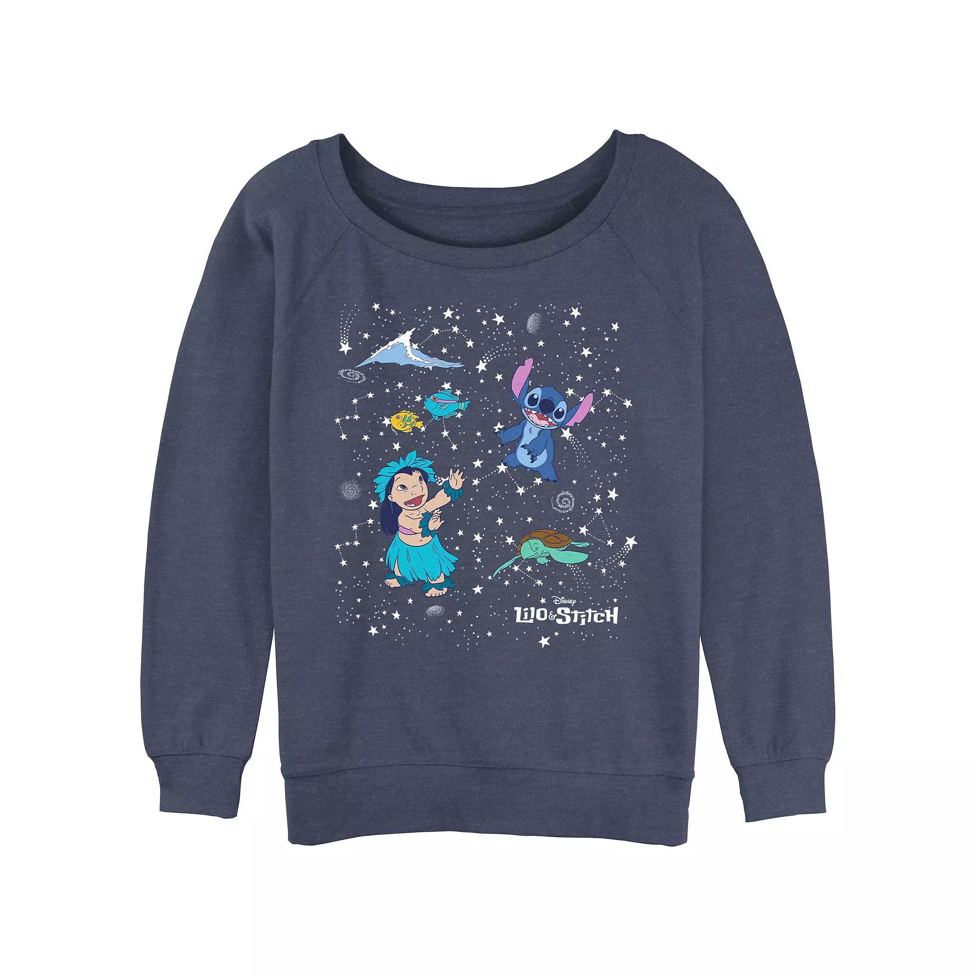 Disney's Lilo & Stitch Juniors' Constellation Party Slouchy Terry Graphic Pullover, Women's, Size: Large, Blue Grey Product Image