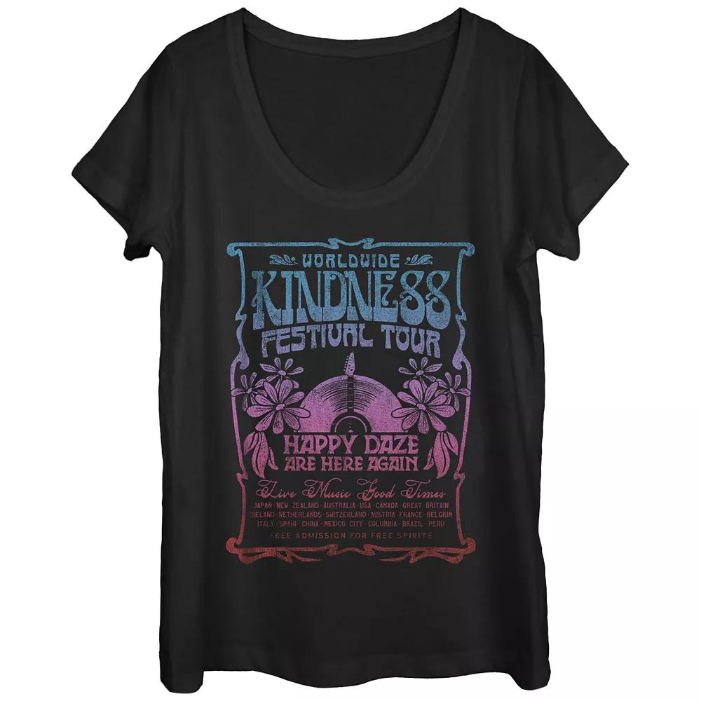 Juniors' Worldwide Kindness Festival Tour Gradient Poster Scoop Neck Graphic Tee, Women's,  Product Image