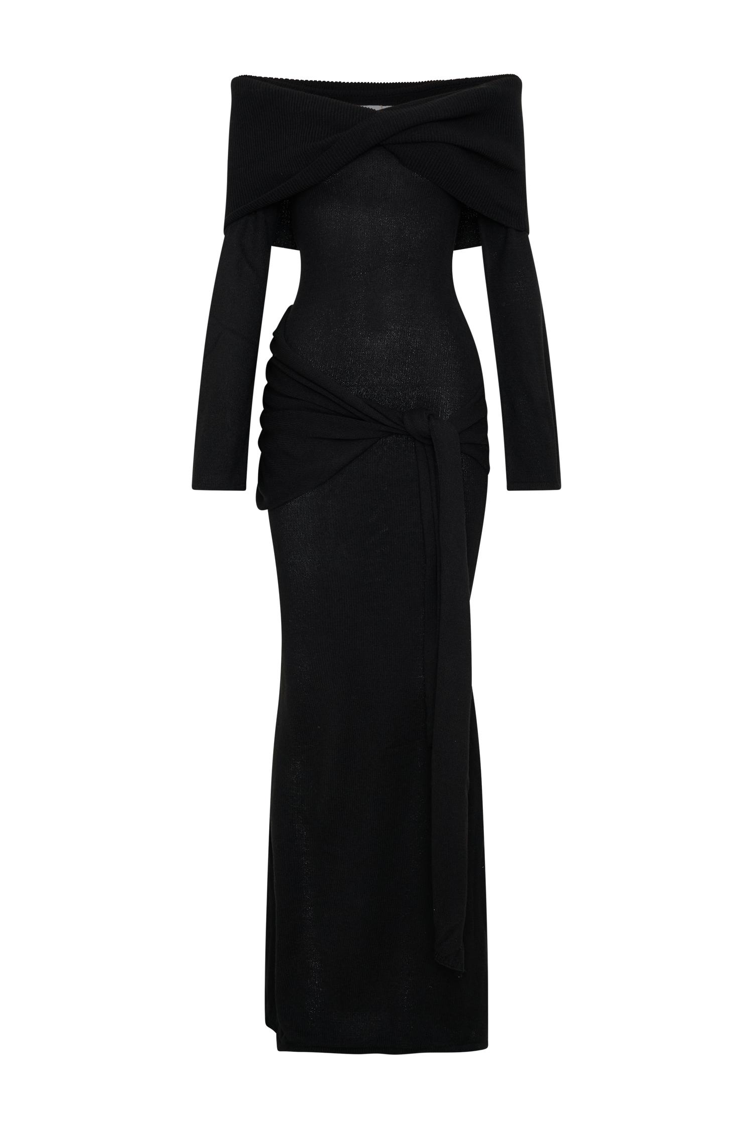 Cameron Off Shoulder Tie Maxi Dress - Black Product Image
