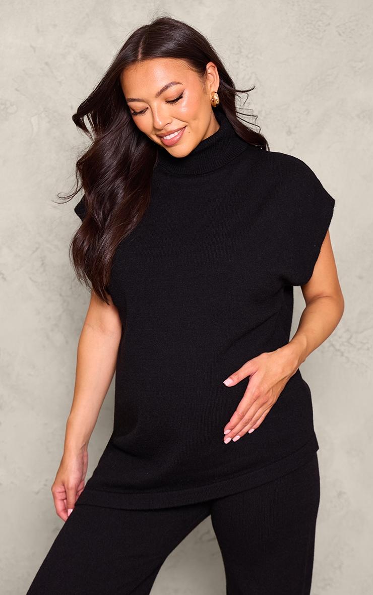 Maternity Black Knit Wide Leg Pants Product Image