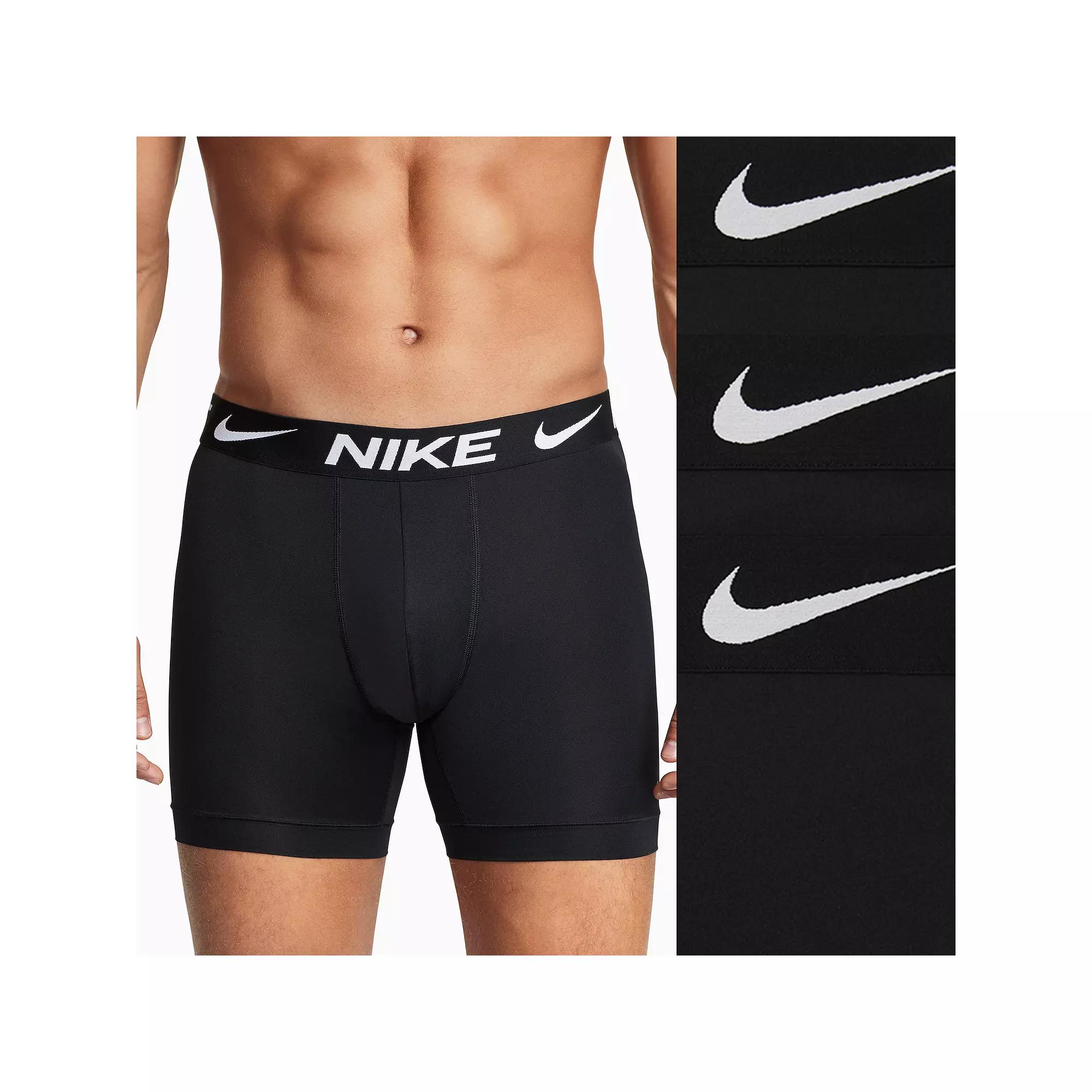 Men's Nike Dri-FIT Essential 3-pack Microfiber Long-Leg Boxer Briefs, Size: Medium, Black Product Image