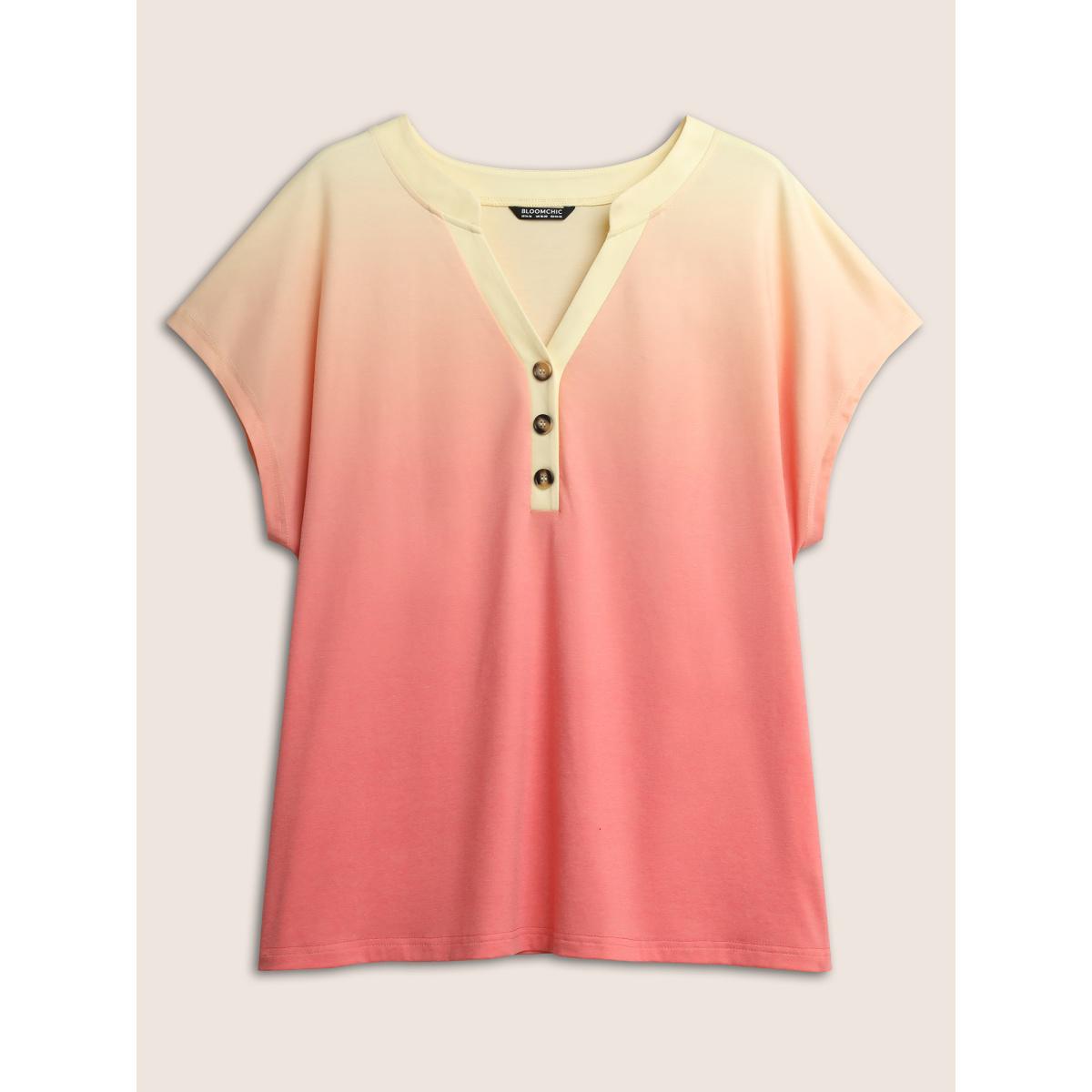 Plus Size Ombre Contrast Batwing Sleeve T-shirt OrangeRed Women Resort Contrast Ombre Notched collar Vacation T-shirts BloomChic 14-16/1X Product Image
