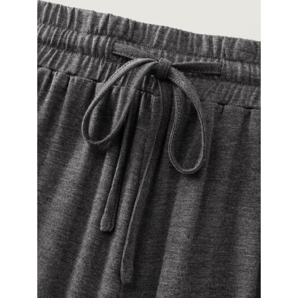 Plus Size Supersoft Drawstring Waist Ruffled Hem Pants Women DimGray Leisure Wide Leg Mid Rise Casual Pants BloomChic 28/5X Product Image