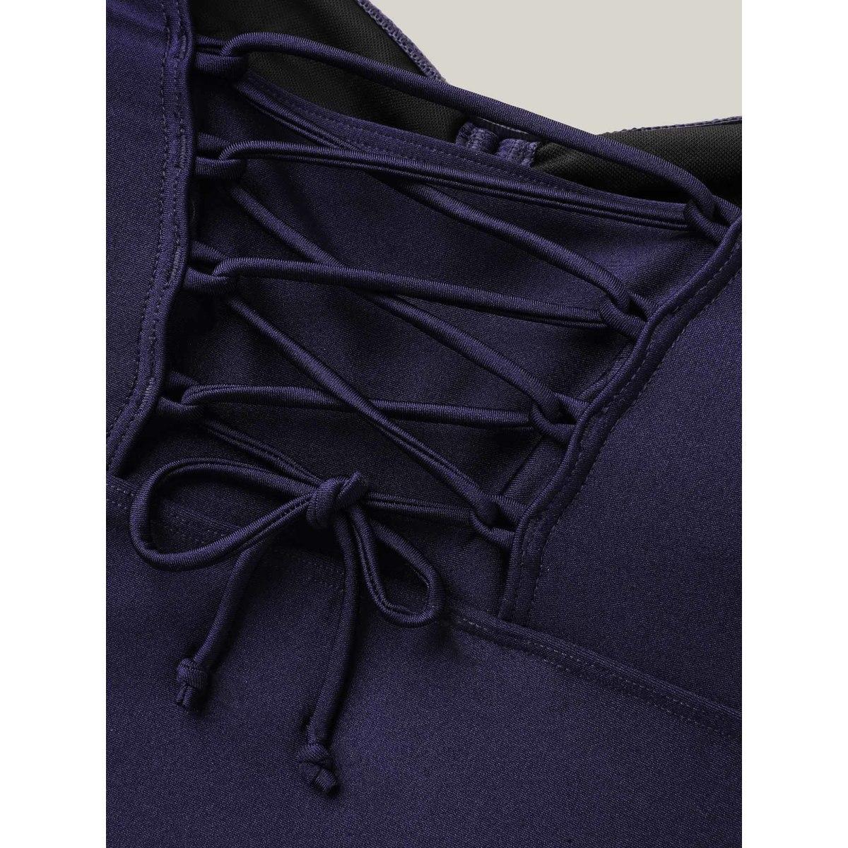 Plus Size Adjustable Back-Tie Cinched One-Piece Swimsuit Women's Swimwear Indigo Beach Tie knot Curve Bathing Suits High stretch One Pieces BloomChic 30/6X Product Image