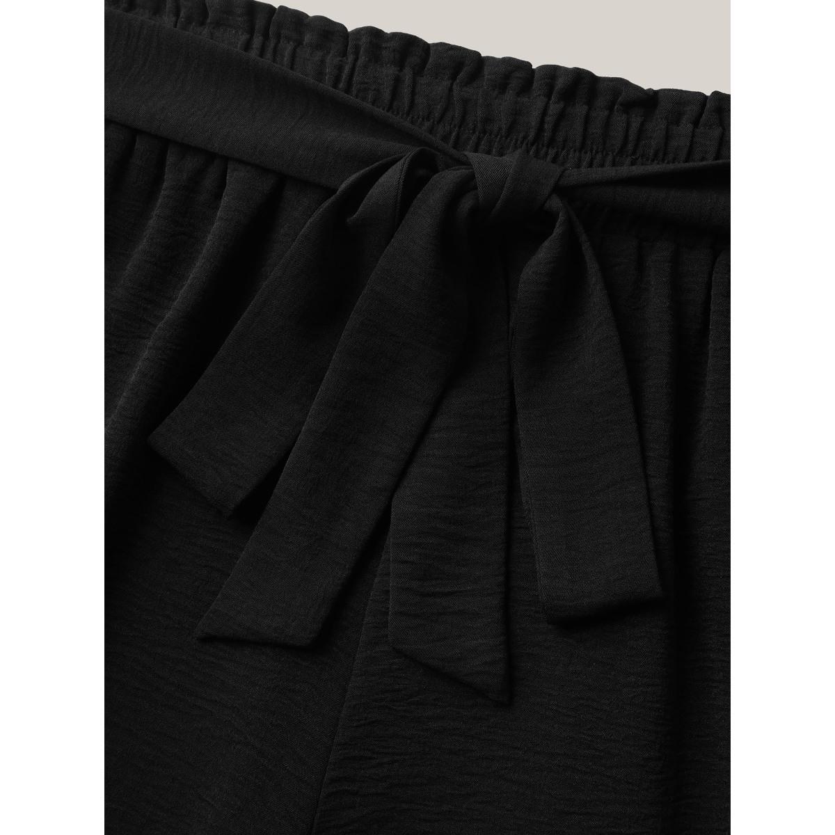 Plus Size Belted Wide-Leg Solid Shorts Women Black Leisure Tie knot Wide Leg Casual Shorts BloomChic 18-20/2X Product Image