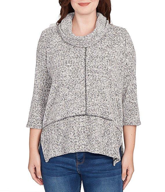 Ruby Rd. Petite Size Chenille Space-Dye Cowl Neck 3/4 Sleeve Top Product Image